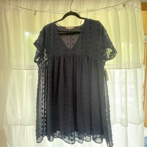 Navy Textured Swing Dress